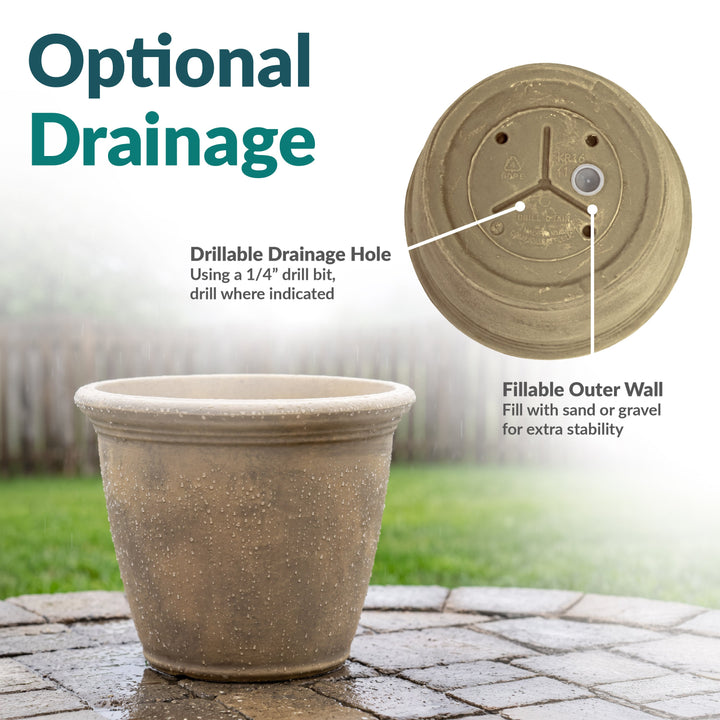 Anjelica Polyresin Large Round Outdoor Planter