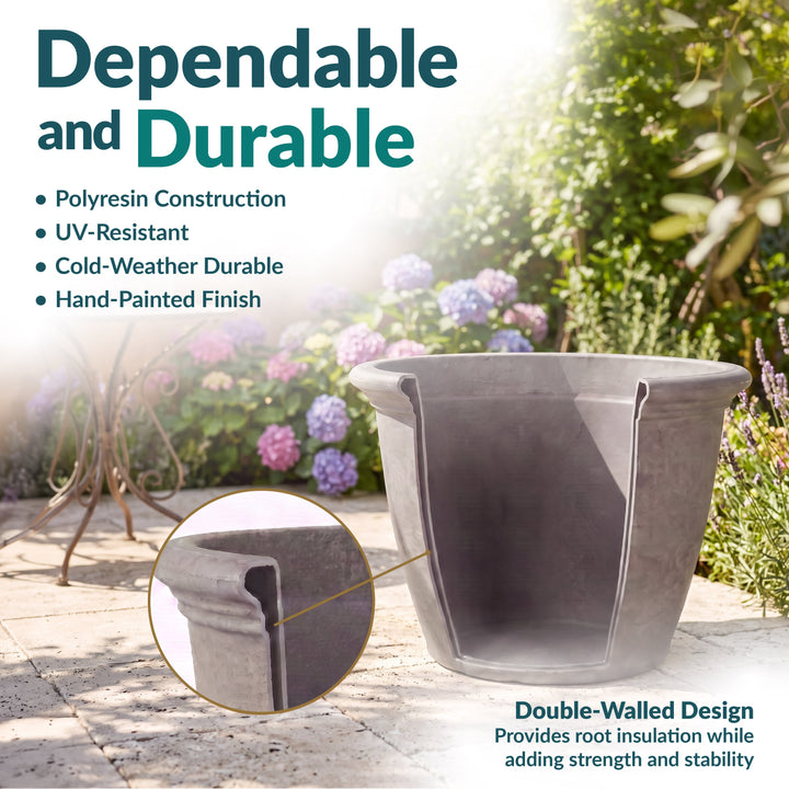 Anjelica Polyresin Large Round Outdoor Planter