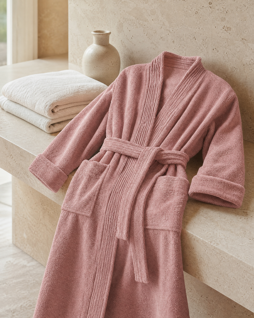 Turkish Cotton Terry Cloth Pleated Bathrobe