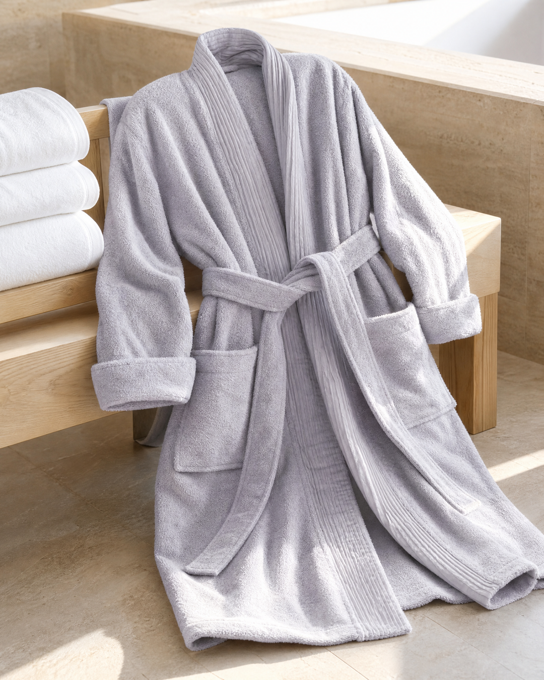 Turkish Cotton Terry Cloth Pleated Bathrobe