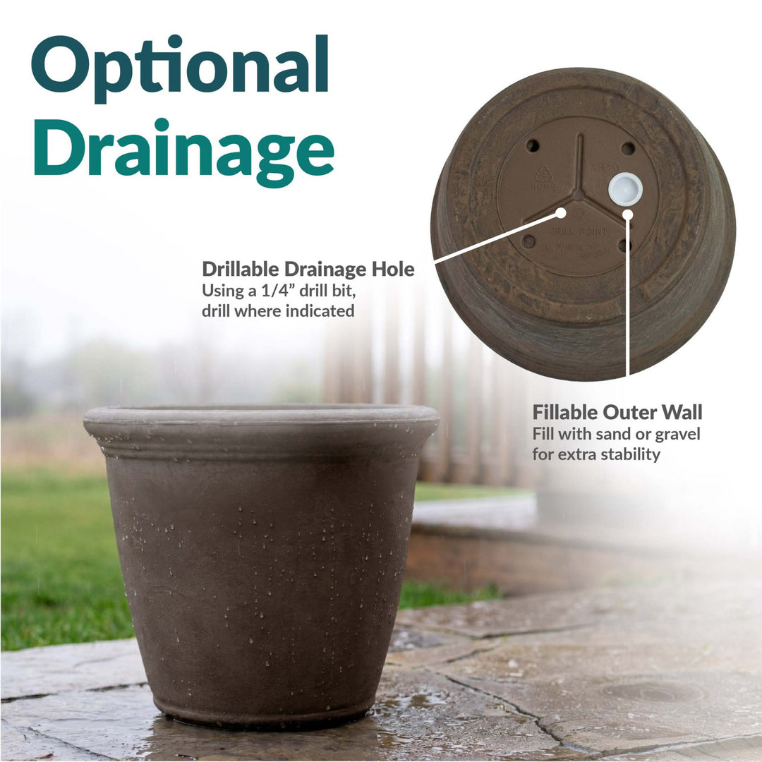 Anjelica Polyresin Large Round Outdoor Planter