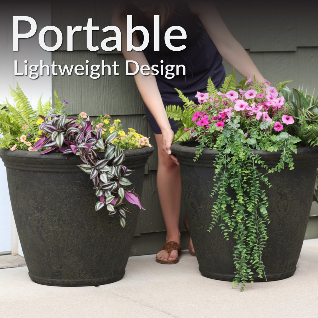 Anjelica Polyresin Large Round Outdoor Planter