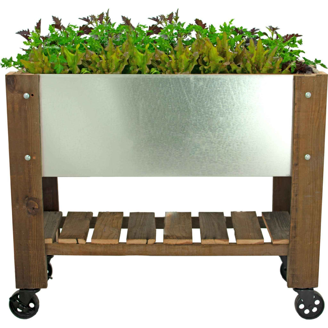 Raised /Elevated Redwood Bed Planter Box on Casters - Made in the U.S.A