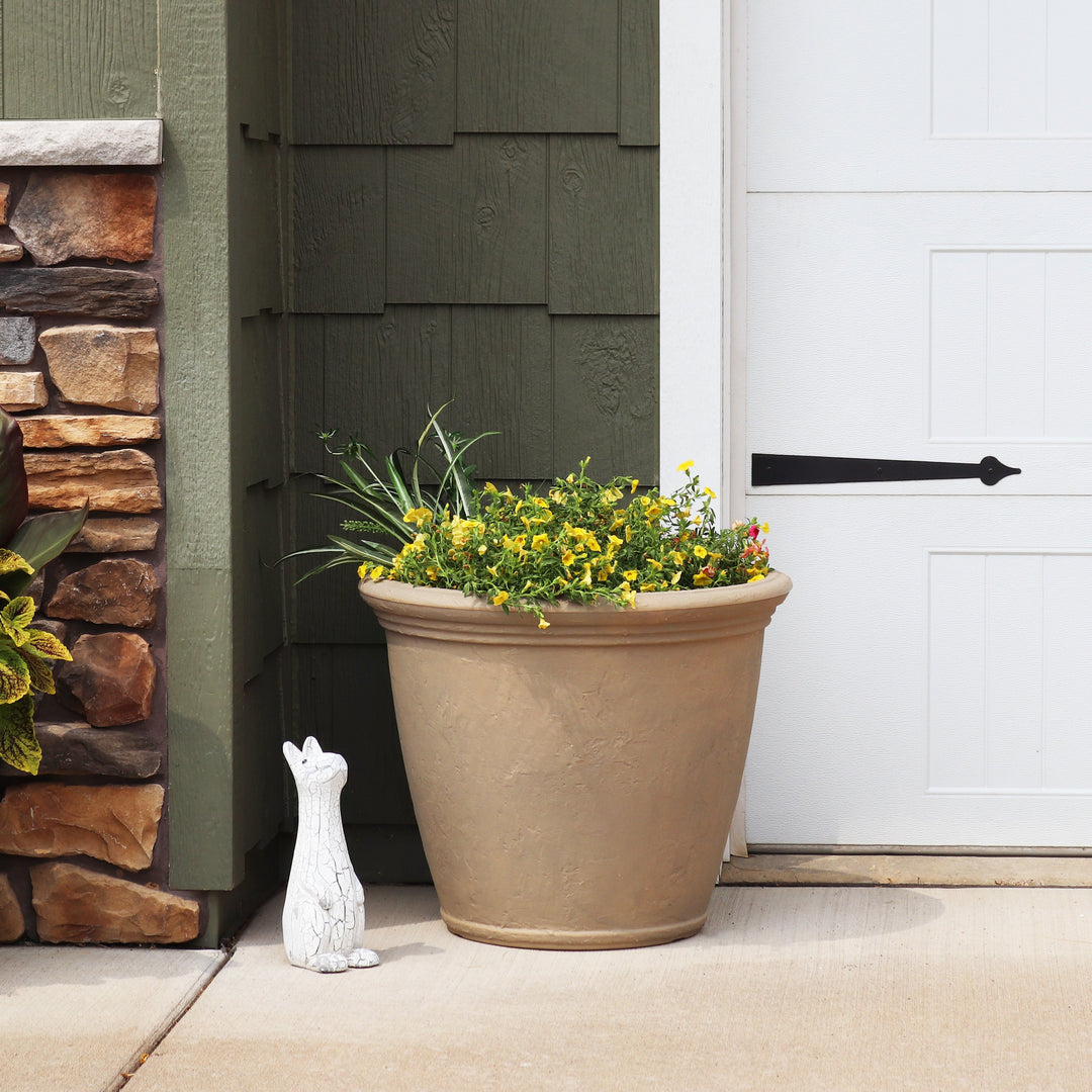 Anjelica Polyresin Large Round Outdoor Planter