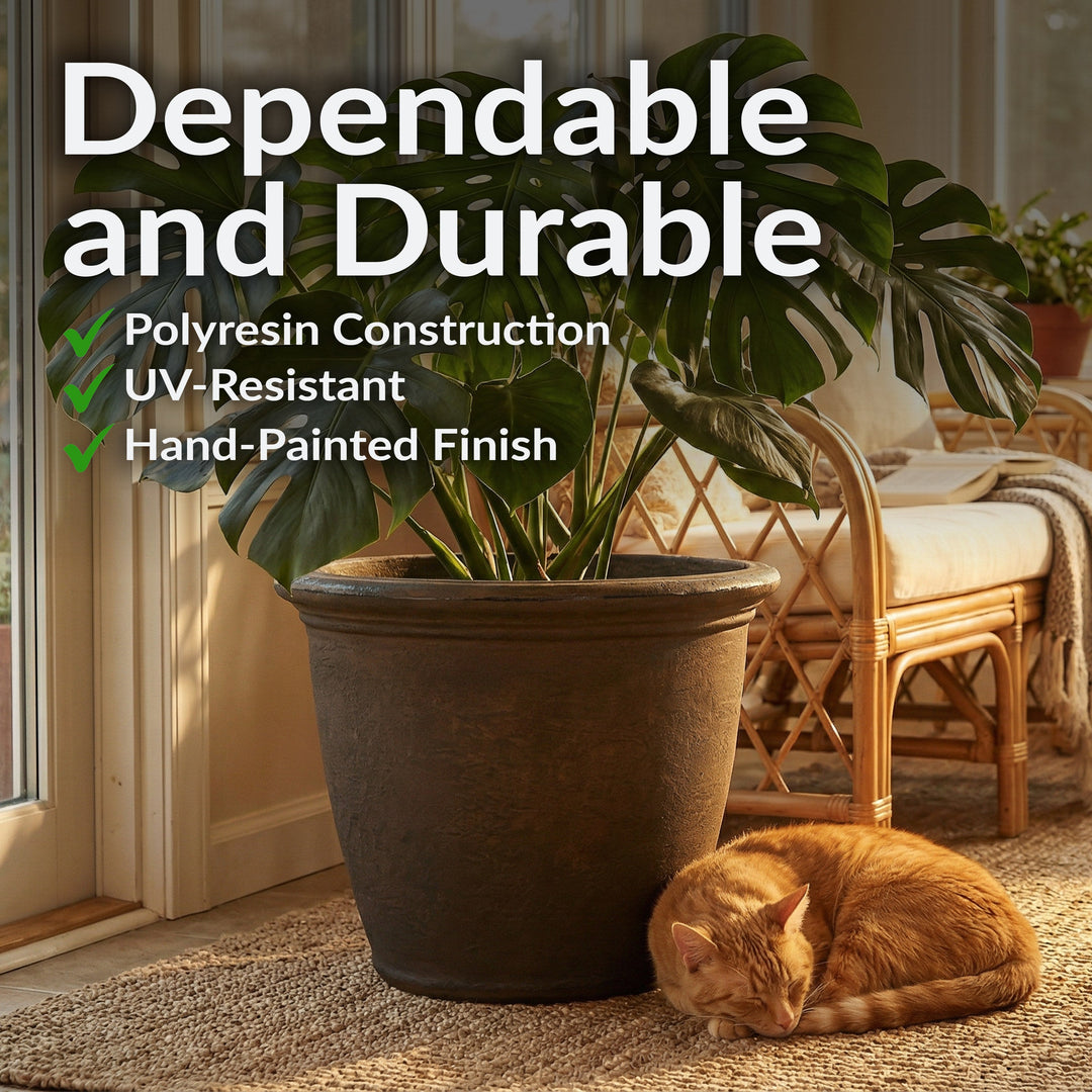 Anjelica Polyresin Large Round Outdoor Planter