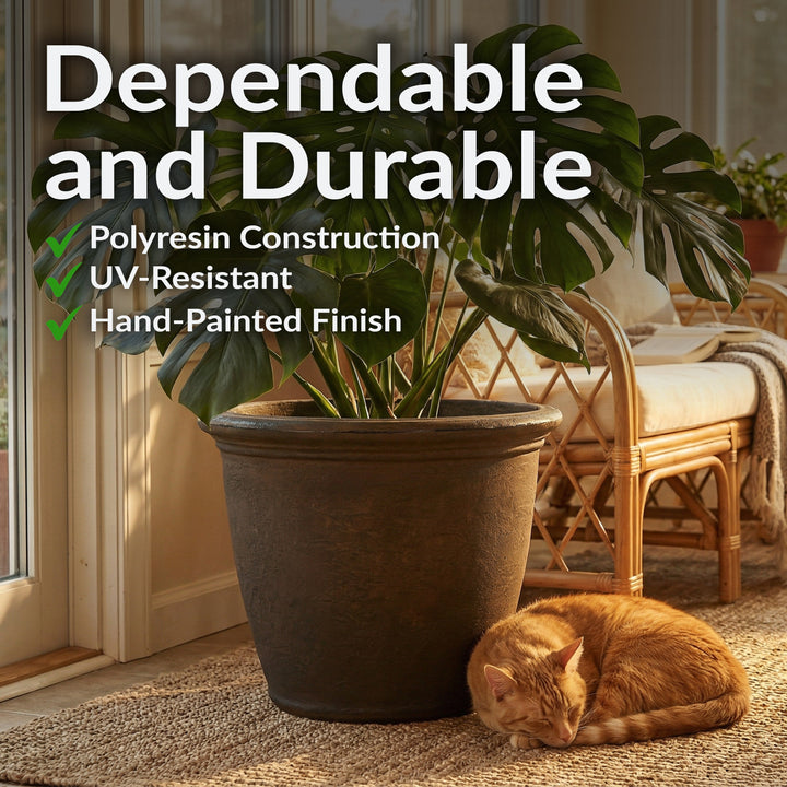 Anjelica Polyresin Large Round Outdoor Planter