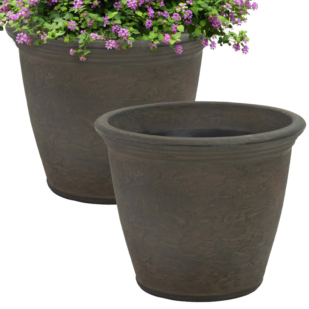 Anjelica Polyresin Large Round Outdoor Planter