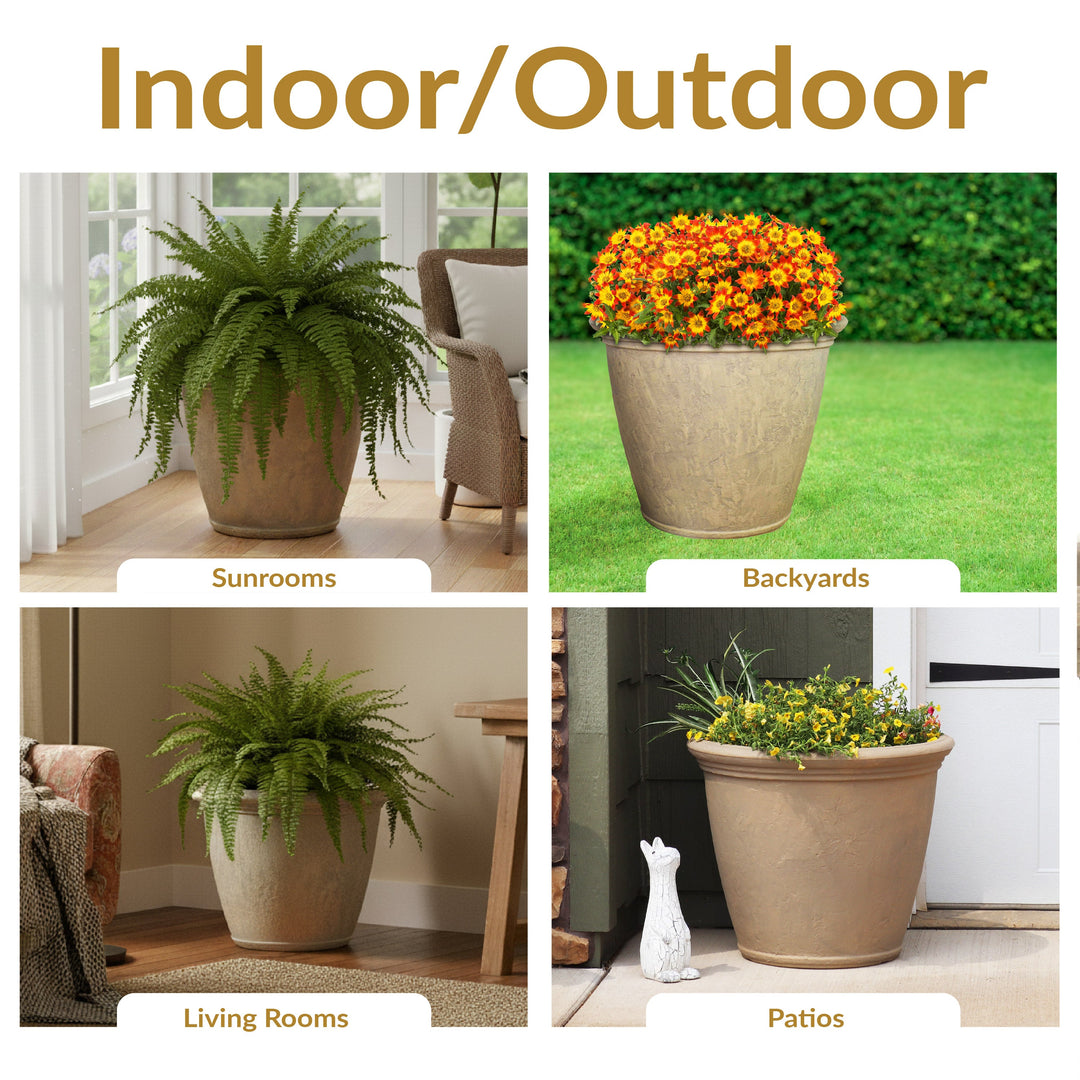 Anjelica Polyresin Large Round Outdoor Planter