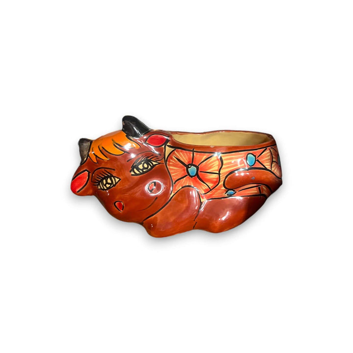 Talavera Cow Planter | Hand-Painted Mexican Ceramic Animal Pot