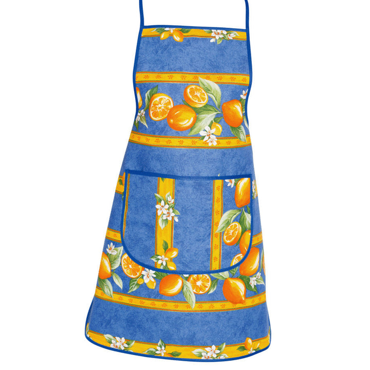 French kitchen apron - 100% cotton - Lemons blue | Tissus Toselli - MADE IN FRANCE