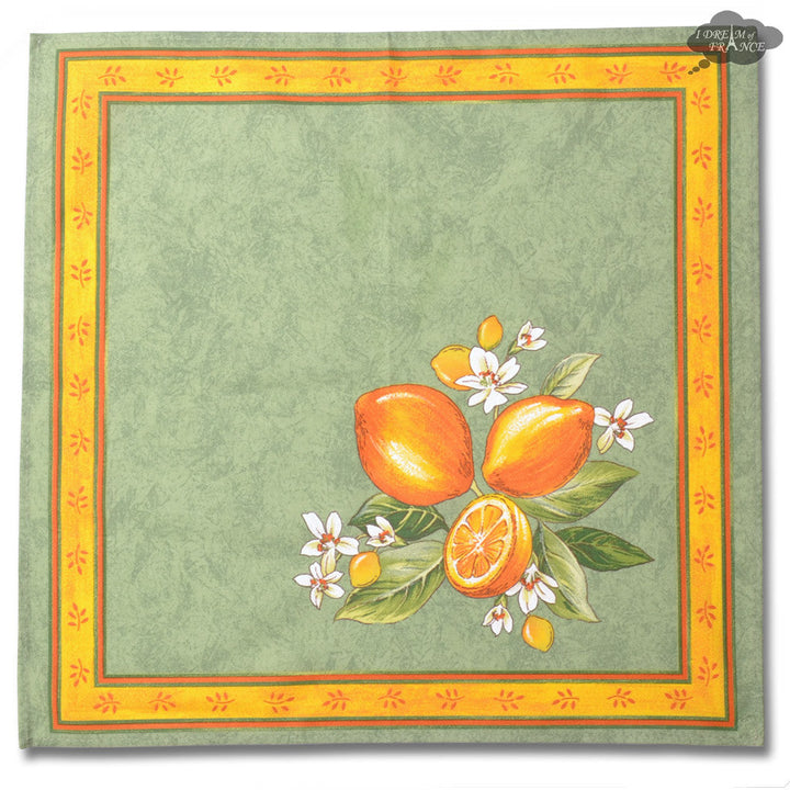 French Provencal napkin - Cotton - Lemons green | Tissus Toselli - MADE IN FRANCE