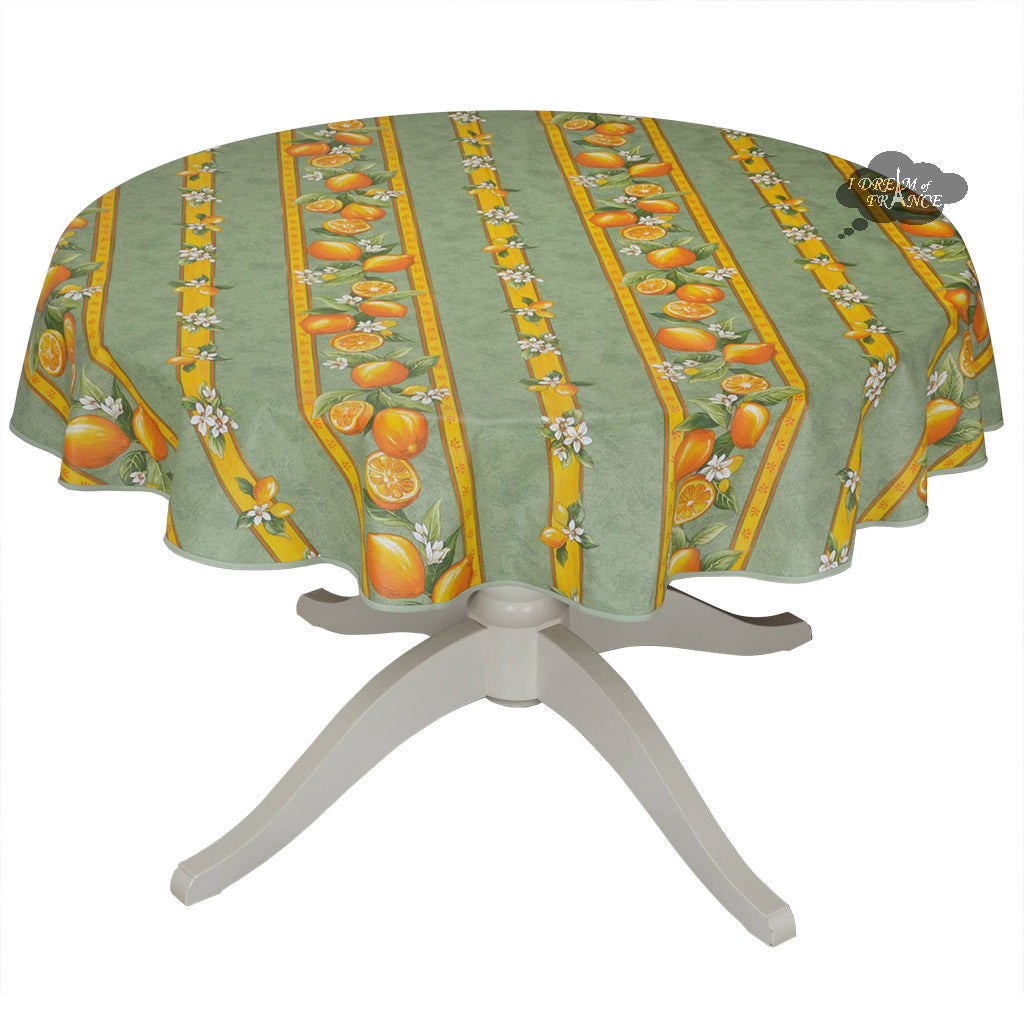 French Provencal tablecloth - Cotton, natural or acrylic-coated - 58" round - Lemon green | Tissus Toselli -MADE IN FRANCE