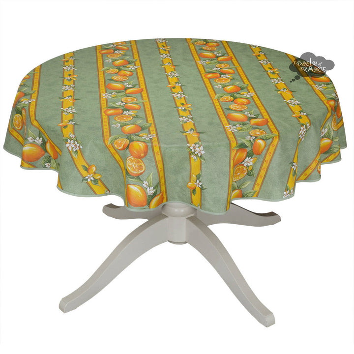 French Provencal tablecloth - Cotton, natural or acrylic-coated - 58" round - Lemon green | Tissus Toselli -MADE IN FRANCE