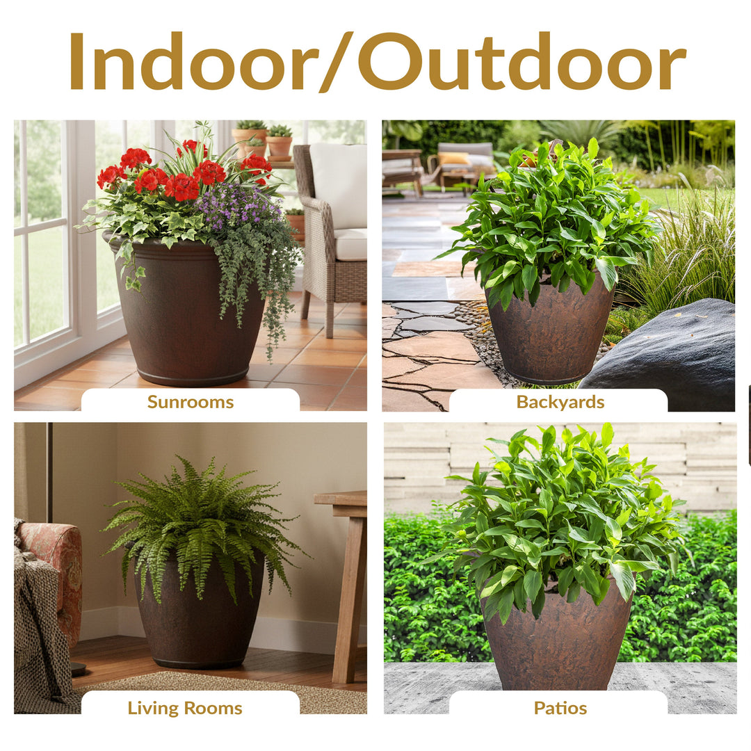 Anjelica Polyresin Large Round Outdoor Planter