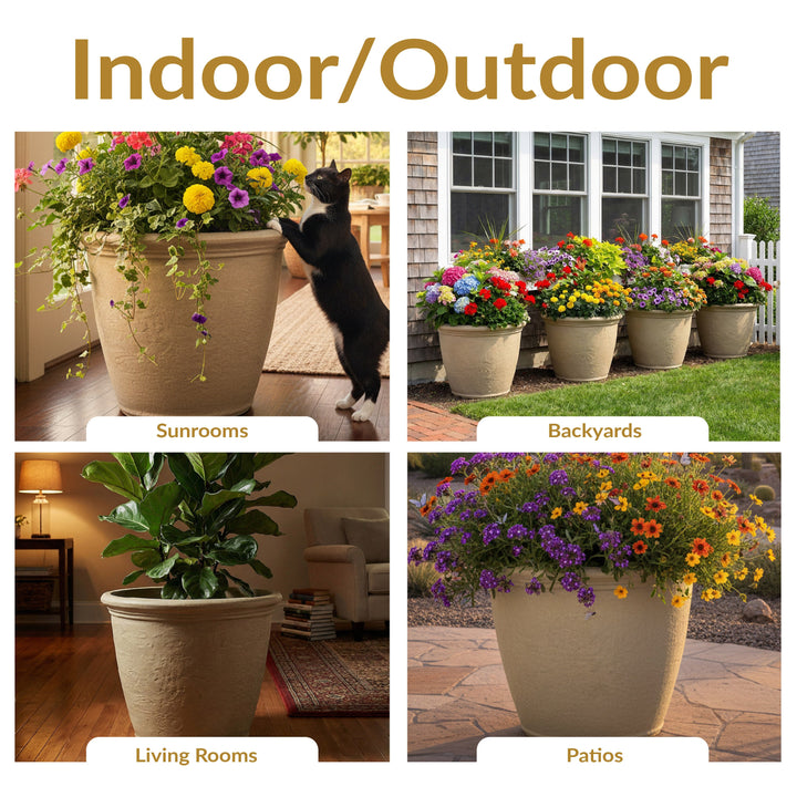 Anjelica Polyresin Large Round Outdoor Planter