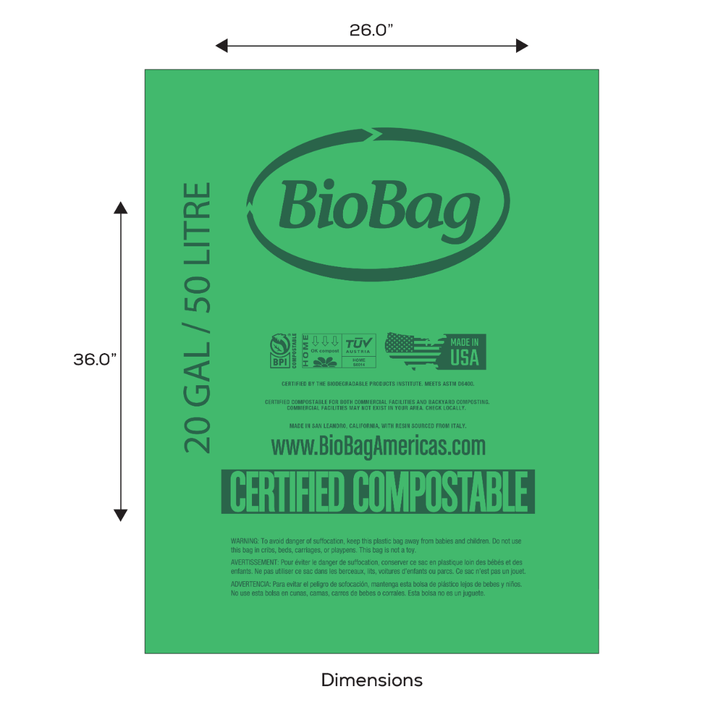 Biobag 20 Gallon Compostable Bags (2-Roll Pack, QTY:20)