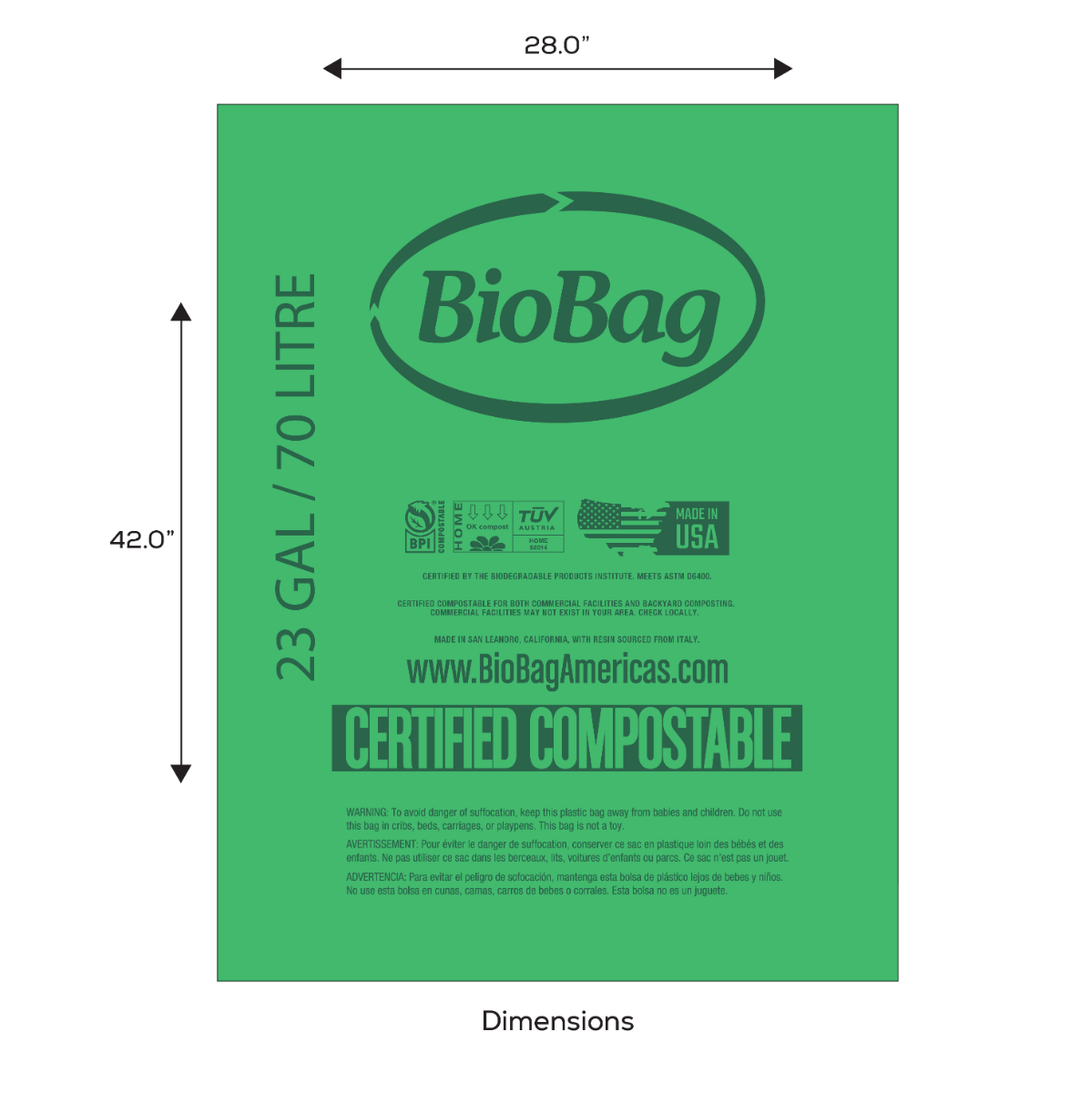BioBag 23 Gallon Compostable Bags 28x42 Green (QTY 120), SKU 23G2842