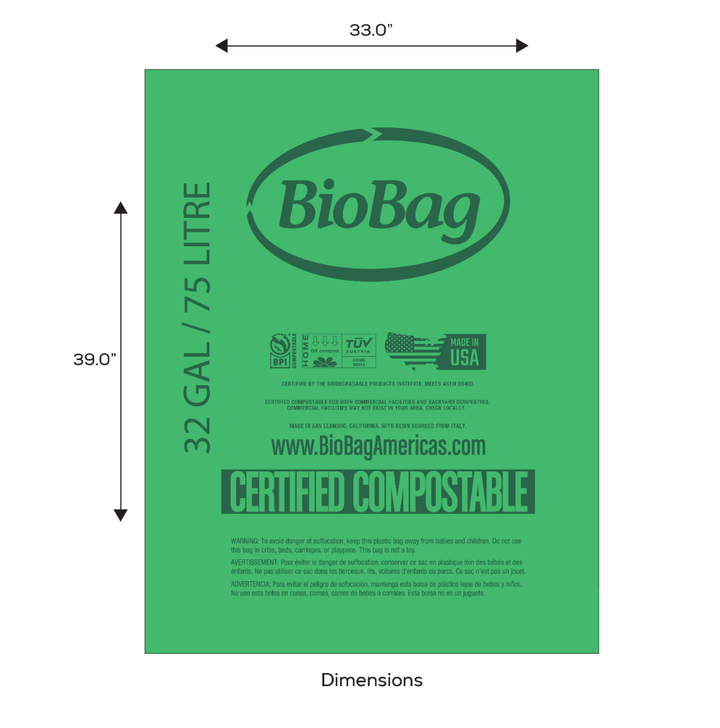 BioBag 32 Gallon Compostable Bags 33x39 (QTY 120), SKU 32G3339