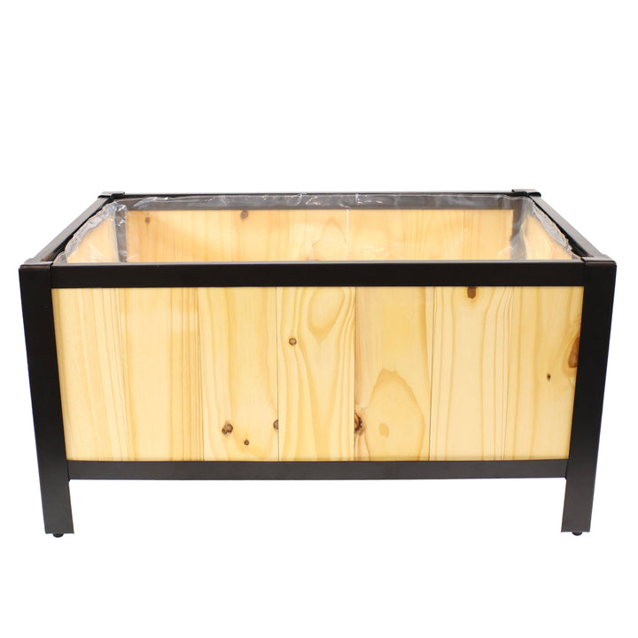 Sunnydaze Steel-Framed Acacia Wood Raised Garden Bed - 15.5" H