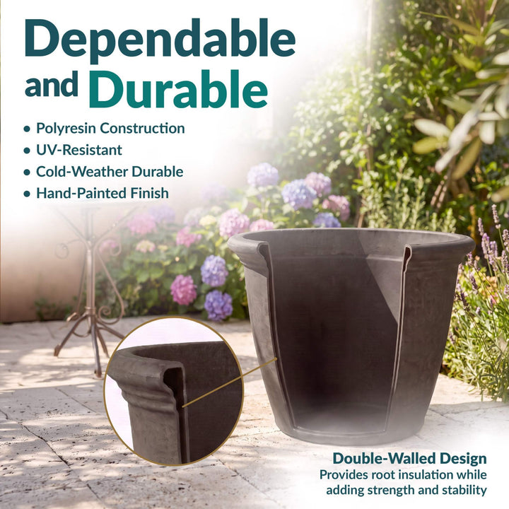 Anjelica Polyresin Large Round Outdoor Planter