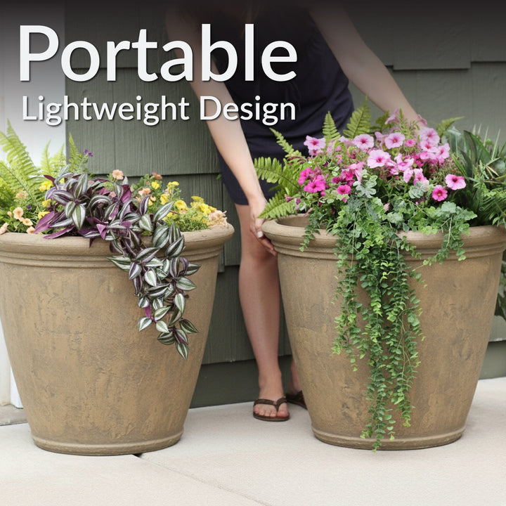 Anjelica Polyresin Large Round Outdoor Planter