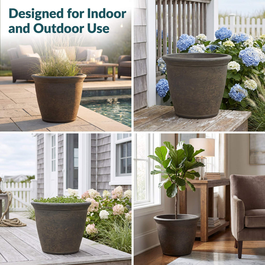Anjelica Polyresin Large Round Outdoor Planter
