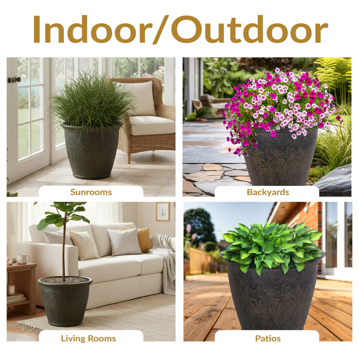 Anjelica Polyresin Large Round Outdoor Planter
