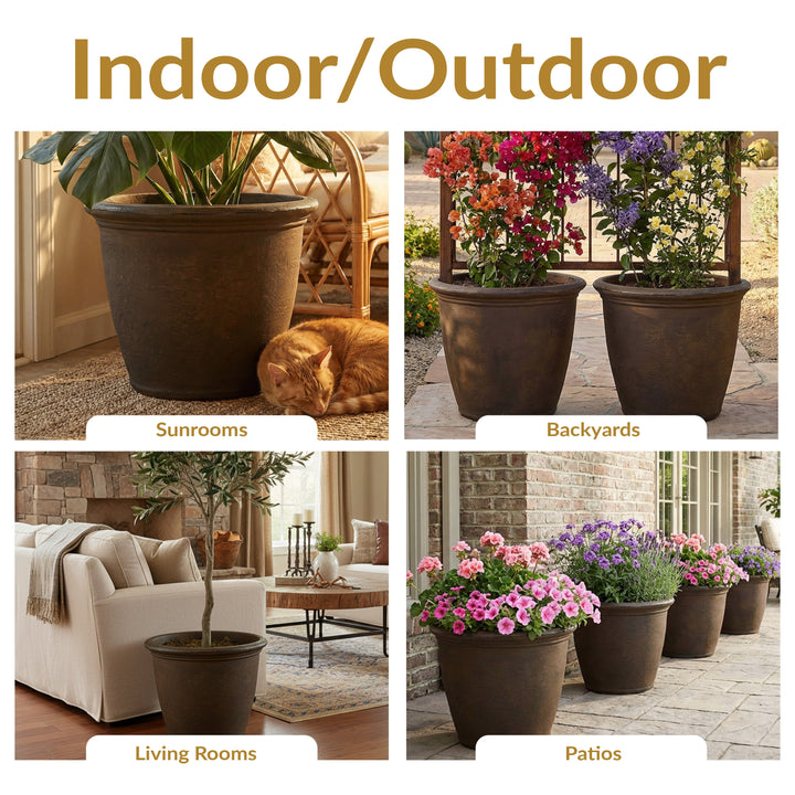 Anjelica Polyresin Large Round Outdoor Planter
