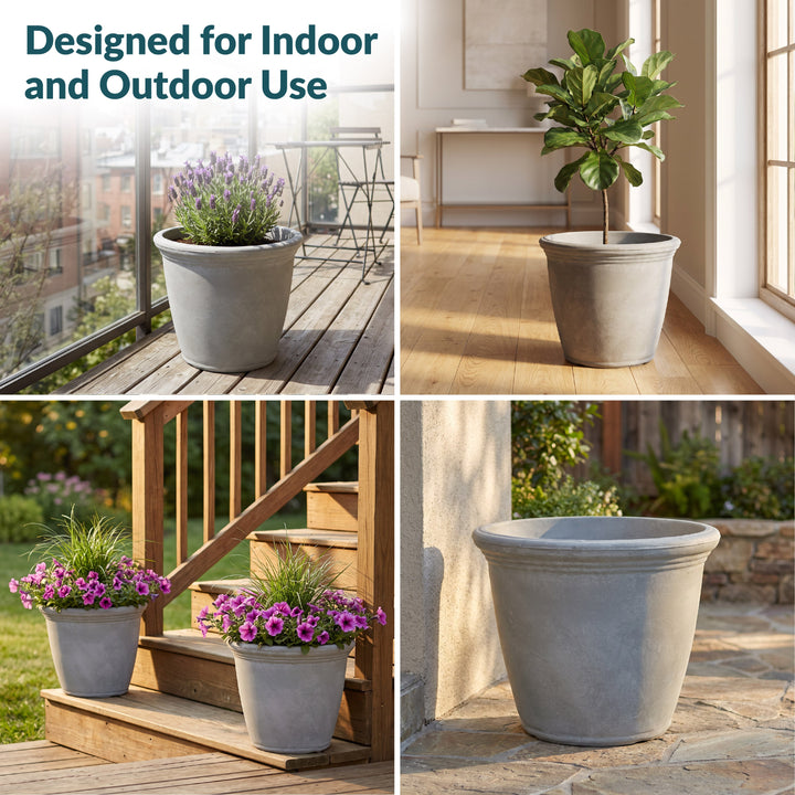 Anjelica Polyresin Large Round Outdoor Planter