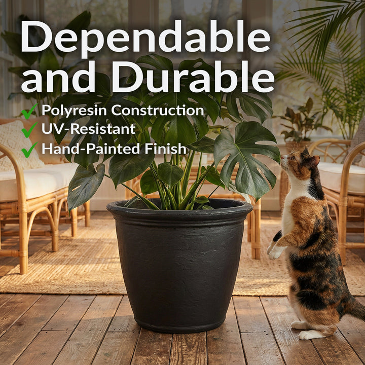 Anjelica Polyresin Large Round Outdoor Planter