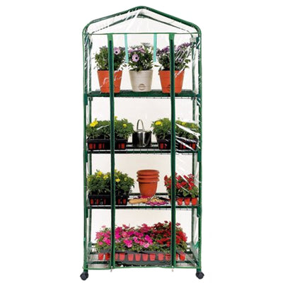 4 Tier Portable Rolling Greenhouse with Clear Cover