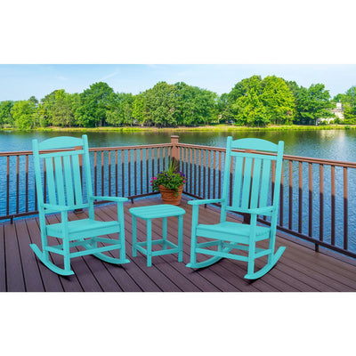 Hanover All-Weather Porch Rocker Set: 2 Porch Rockers and Side Table - Aruba Blue